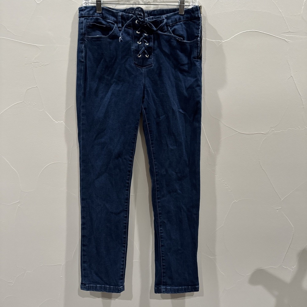 Tommy Hilfiger Jeans Womens 8 Blue Pockets Tie Fly Side Zip Dark Wash